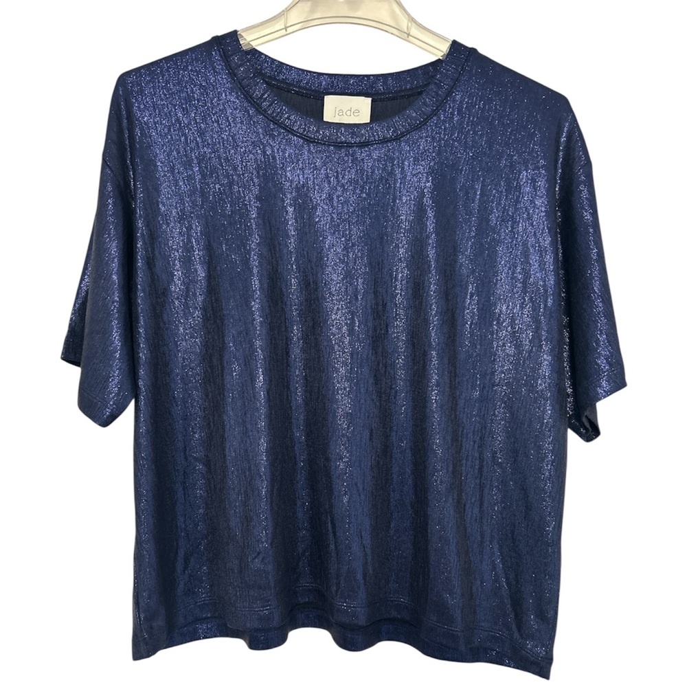 Jade Metallic Blue Short Sleeve Top